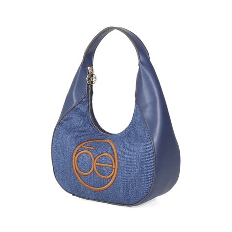 Bolsa Hobo Textil Monograma Bordado Color Azul Marino Cloe Factory Store