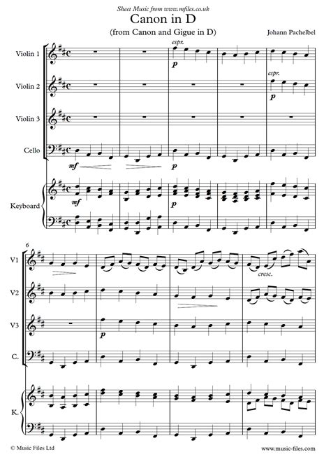 Johann Pachelbel Canon In D Original Version Sheet Music Score