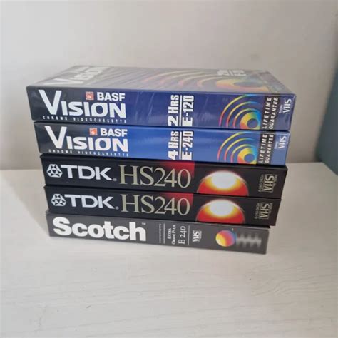 5x Sealed Blank Vhs Video Cassette Hse 240120 Vision Tdk Scotch Vcr