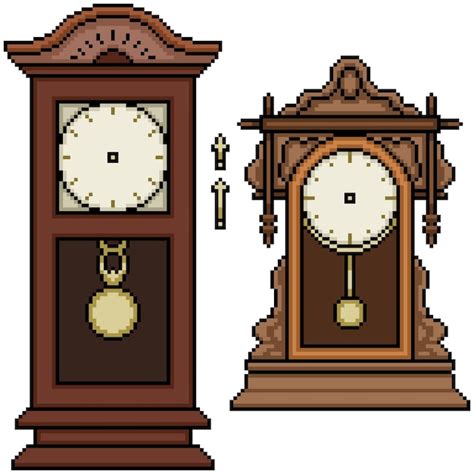 Conjunto De Pixel Art Aislado Reloj Antiguo Vector Premium