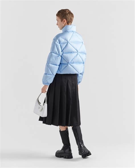 Light Blue Re Nylon Gabardine Cropped Down Jacket Prada