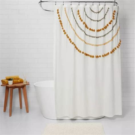 Scalloped Tassels And Pom Poms Shower Curtain Yellowgray Opalhouse