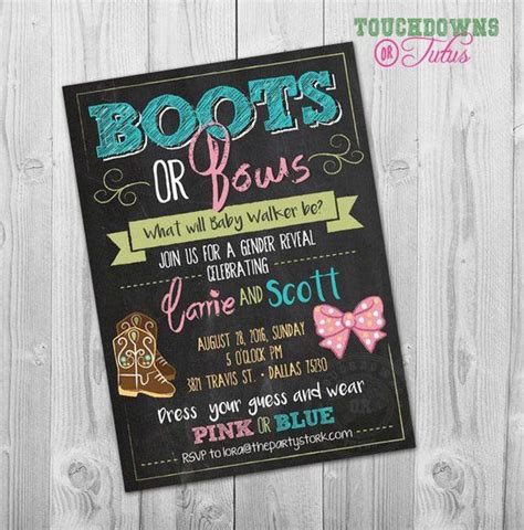 Boots Or Bows Gender Reveal Invitation Printable Gender Etsy Gender