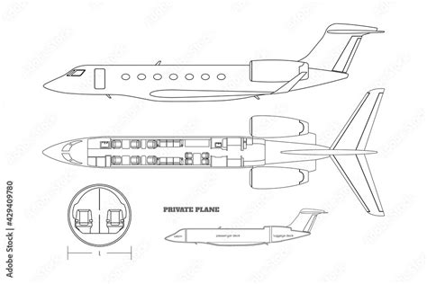 Outline private airplane bluteprint. Side and top view of business ...