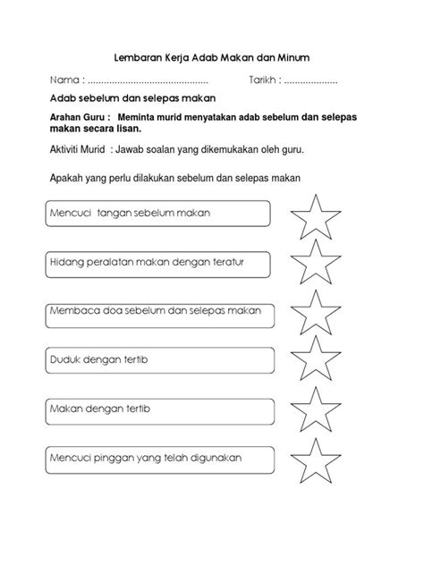 Adab Latihan Adab Lembaran Kerja Pendidikan Islam Prasekolah Tasks