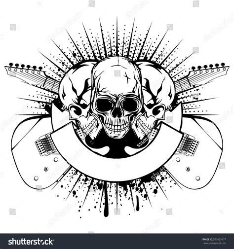 Vector Illustration Three Skull Crossed Guitars Vector De Stock Libre De Regalías 551035177