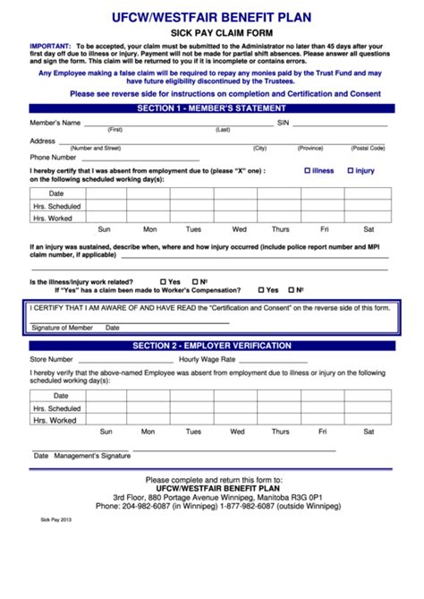 Sick Pay Claim Form Printable Pdf Download