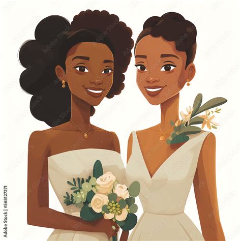 Black Gay Lesbians Getting Married Bride And Bride Illustration Of