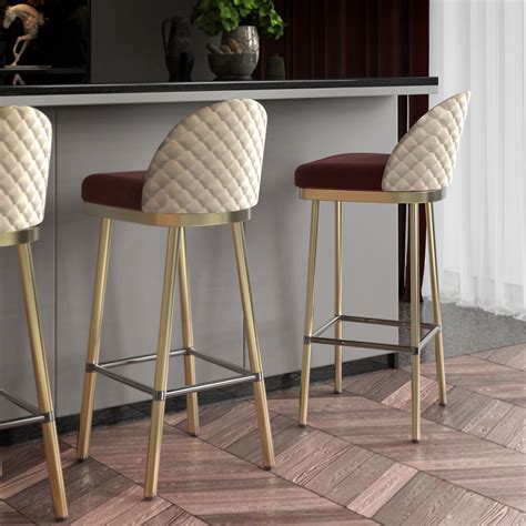 This Elegant Bar Stool Features Polished Brass Legs With The Details Of