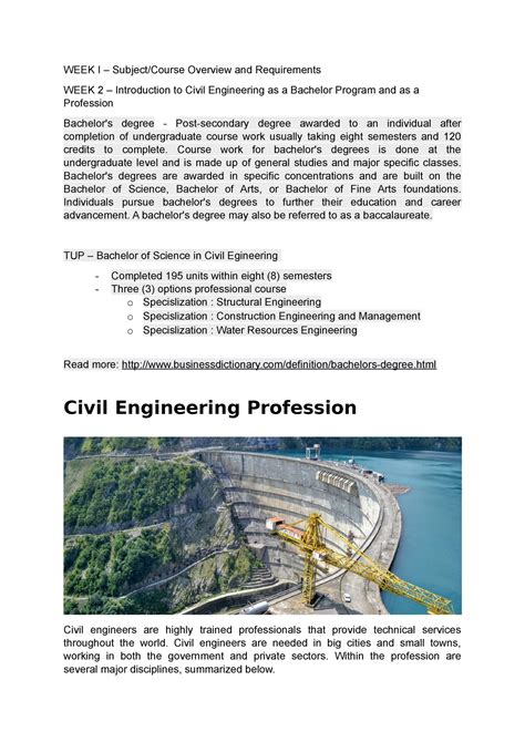 Civil Engineering Orientation Pdf Week I Subjectcourse Overview