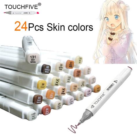 TOUCHFIVE 24 Color Sketch Skin Tones Marker Pen Artist Double Headed