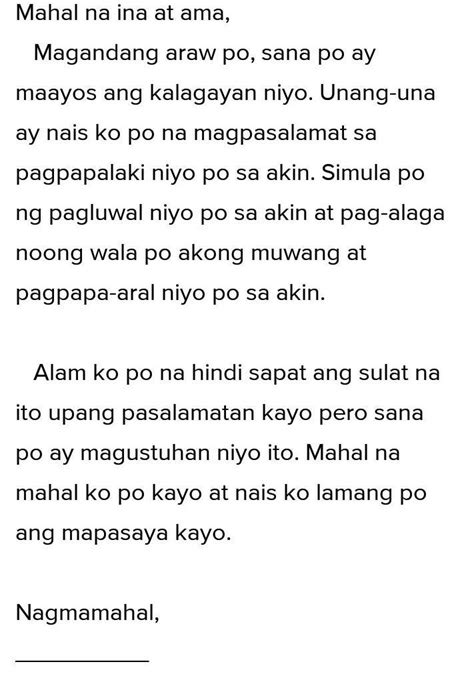 Sumulat Ng Isang Liham Para Sa Isang Miyembro Ng Iyong Pamilya Na