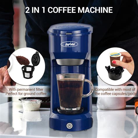 Superjoe Single Serve Coffee Maker One Touch Control 6 14oz Mug Permanent Filter Blue