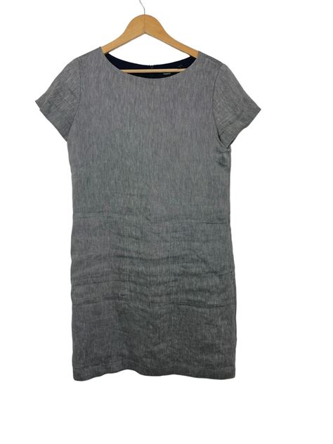 Theory Womens Structured Twill Linen Shift Dress Short Sleeve Gray Size Medium Ebay