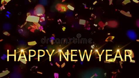 Animation Golden Text Happy New Year With Colorful Ribbons Stock