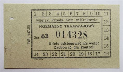 Bilet tramwajowy MPK Kraków 1952 rok 10798347281 oficjalne