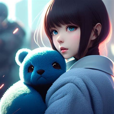 Anime Girl Hugging Teddy Bear