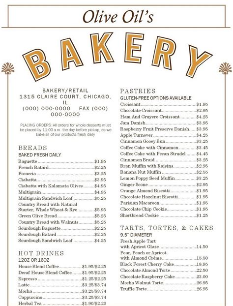 Free Bakery Menu Templates Download