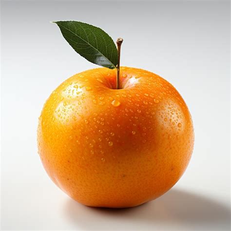 Premium Photo An Orange With A Leaf On It Is Shown