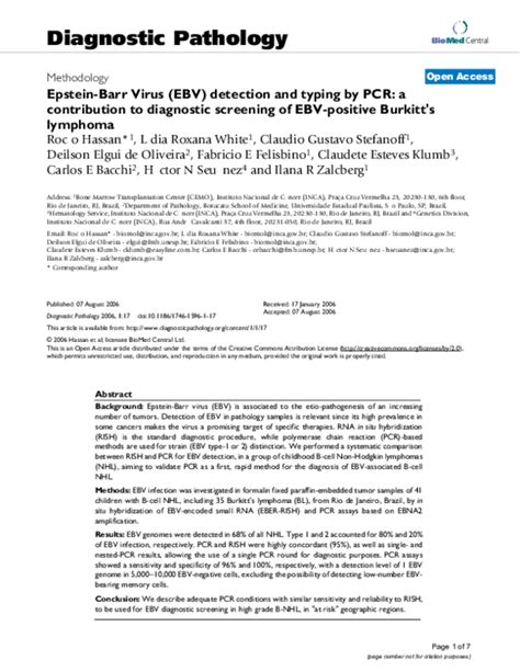 Pdf Epstein Barr Virus Ebv Detection And Typing By Pcr A