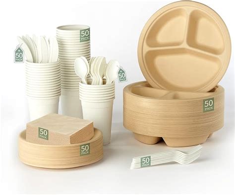 Amazon Curta Pcs Compostable Paper Plates Set Eco Friendly