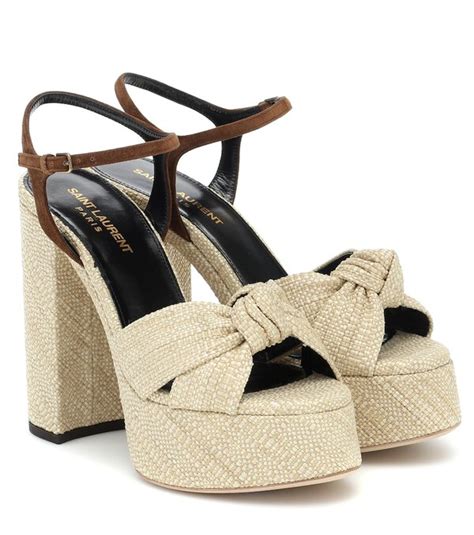 Saint Laurent Bianca Raffia Platform Sandals Beige Editorialist