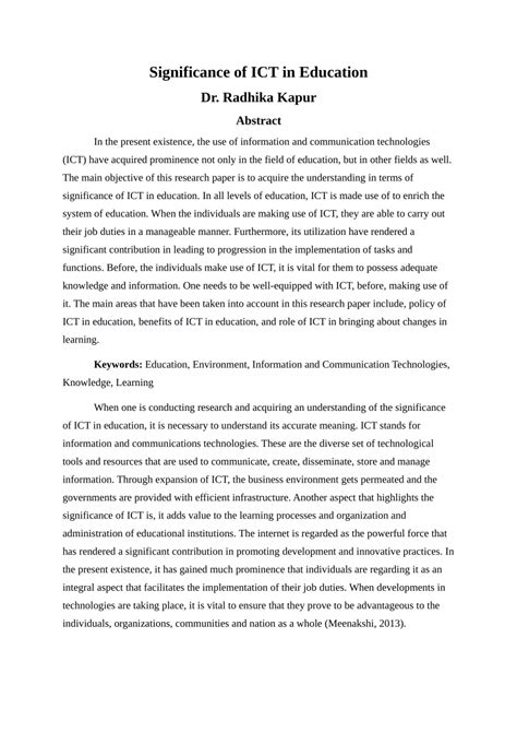 Pdf The Significance Of Ict In Education