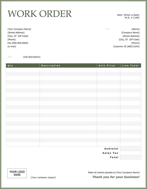 work order template template business