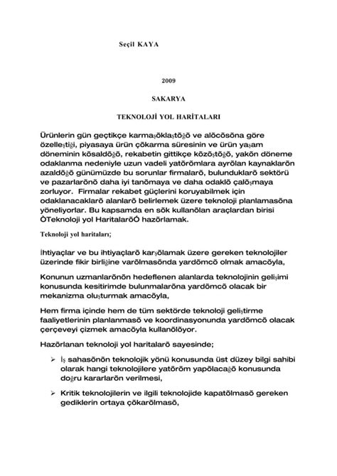 Teknoloji Yol Haritası PDF