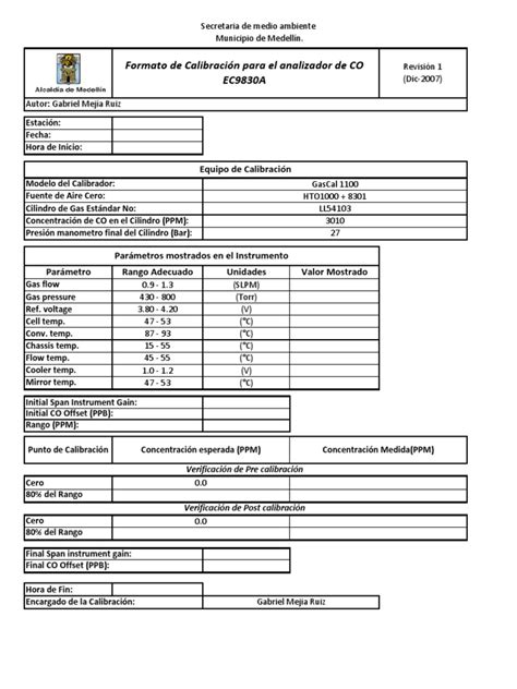 Formato Calibracion De Flujo Bam1020 Calibración Termodinámica