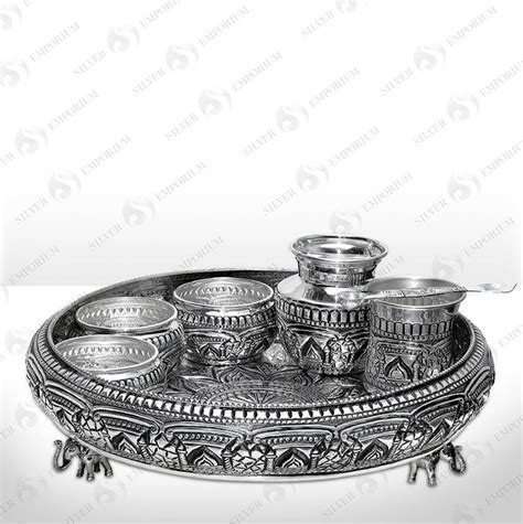 Buy Quality Pure Silver Antique Pooja Thali Set Work Inch Po