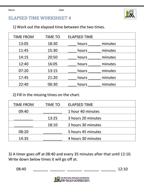 Elapsed Time Th Grade Worksheets