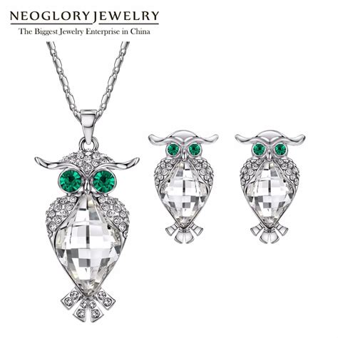 Neoglory Cristalli Del Gufo Degli Orecchini Della Collana Set Di