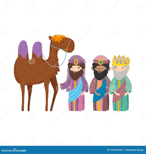 Three Wise Kings And Camel Manger Nativity Merry Christmas Stock Vector Illustration Of