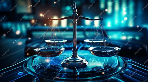 Premium Ai Image Law Scales On Background Of Data Center Digital Law