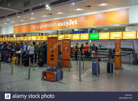 Easyjet check in desk at London Gatwick Airport Stock Photo, Royalty ...