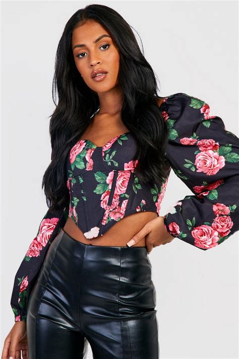 Tall Floral Print Corset Top Boohoo Nz