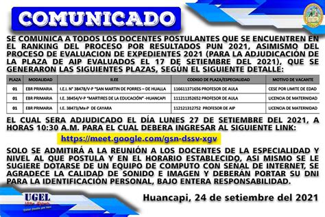 Ugelfajardo Gob Pe Comunicado A Docentes Postulantes De Primaria