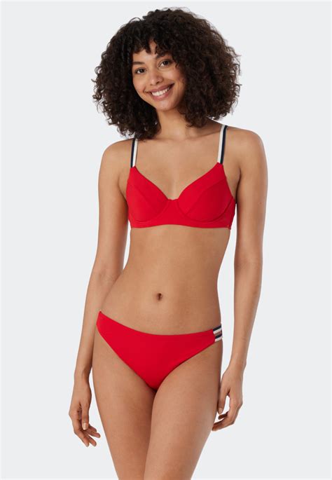 Underwire Bikini Set Variable Straps Mini Bottoms Ribbed Look Red