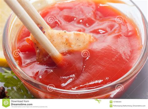 Chopstick And Chicken Breast With Sauce Stock Photo Image Of