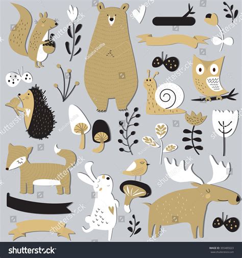 set forest animals cartoon style cute stock vector royalty