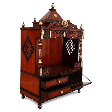 Divine Home Large Floor Rested Pooja Mandir Without Door Brown Gold