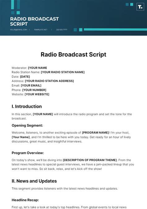 Free Radio Broadcast Script Template Edit Online And Download