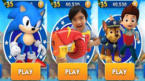 Sonic Dash Vs Tag With Ryan Vs PAW Patrol Ryder Run All Characters