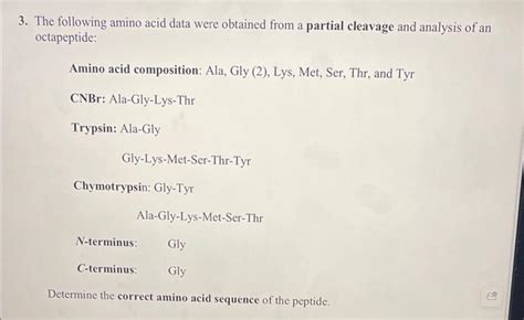 Solved 3 The Following Amino Acid Data Were Obtained Fr