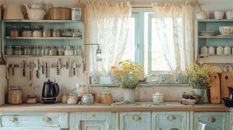 Premium Photo | Vintage kitchen cabinets Pastelcolored farmhouse ...