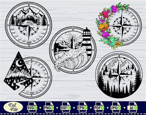 Compass Svg 2 Nautical Compass Scenic Compass Files For Cricut Landscape Travel Compass Cut