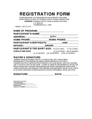 Fillable Online REGISTRATION FORM TO REGISTER FOR ANY PROGRAMS PLEASE