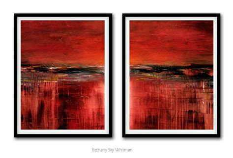 Large Abstract Print Digital Download Set of Two Printable Art Red Print Modern Red Painting ...