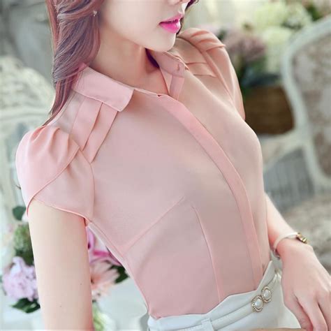 2016 Dressed Shirt Formal Summer New Short Puff Sleeve Turn Down Collar